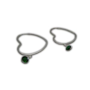 Argola em Prata de Coração com Pedra Verde